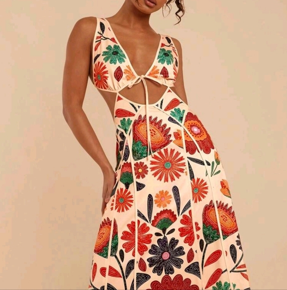 Woven Printed Sleeveless Dress For Women, Suitable For Summer Vacation - Picture 1 of 4